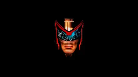 Dredd's helmeted face centered on a black background with glowing red visor highlights — 4K Ultra HD PC desktop wallpaper and background.