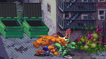 HD PC desktop wallpaper from the video game MARVEL Cosmic Invasion: Thing (Marvel Comics) smashes green toxic ooze in a pixel-art fighting game alley.