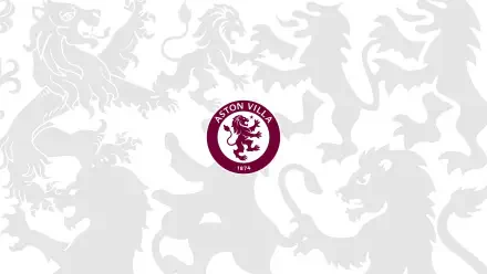 Aston Villa F.C. logo centered on a white field with subtle oversized lion silhouettes — 2K Quad HD PC desktop wallpaper/background