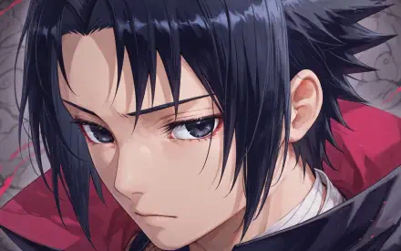 4K Ultra HD PC desktop wallpaper of Sasuke Uchiha (Naruto), close-up portrait with dark hair, intense gaze and detailed anime shading.