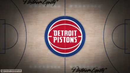 Detroit Pistons NBA basketball logo centered on hardwood court, 4K Ultra HD PC desktop wallpaper background