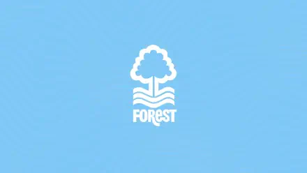Nottingham Forest F.C. white tree-and-river logo centered on a pale blue 2K Quad HD PC desktop wallpaper background.