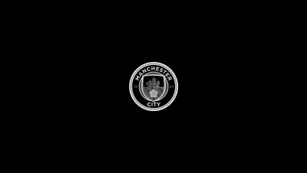 Minimalist Manchester City F.C. logo centered on a black 2K Quad HD PC desktop wallpaper and background.