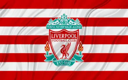 Liverpool F.C. crest centered on red-and-white horizontal stripes, 4K Ultra HD PC desktop wallpaper background.