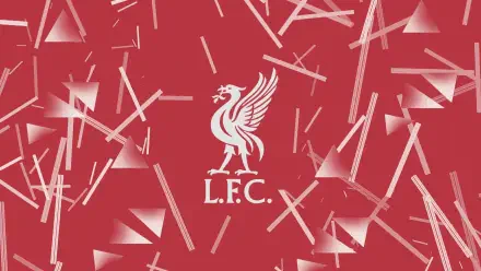 Liverpool F.C. white Liverbird emblem centered on red abstract geometric shards — 2K Quad HD PC desktop wallpaper and background.