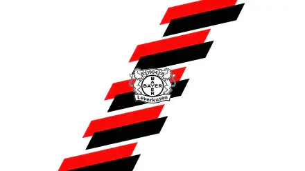Bayer 04 Leverkusen logo centered over diagonal red and black stripes on a white background — 2K Quad HD PC desktop wallpaper and background.