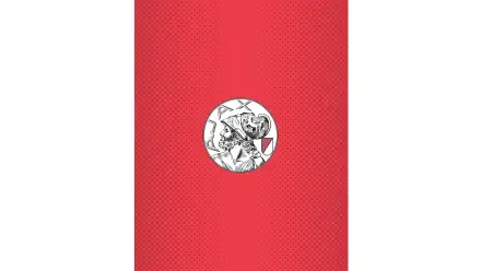 Red 2K Quad HD PC desktop wallpaper with a central circular Ajax Amsterdam logo set on a subtle dotted background.