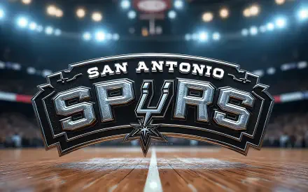 4K Ultra HD PC desktop wallpaper and background of the NBA San Antonio Spurs logo over a polished basketball court under bright arena lights.