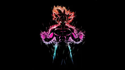 Vibrant neon silhouette of Goku from Dragon Ball Z powering up, high-contrast anime 4K Ultra HD PC desktop wallpaper and background.