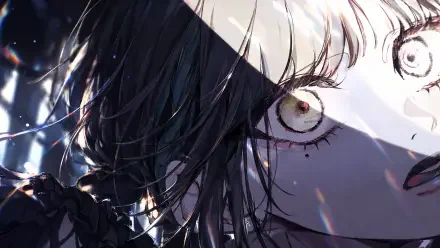 Close-up anime face and eye of a Hibana-inspired character with dramatic lighting; 4K Ultra HD PC desktop wallpaper/background, a fan-art nod to a Nico Nico singer.
