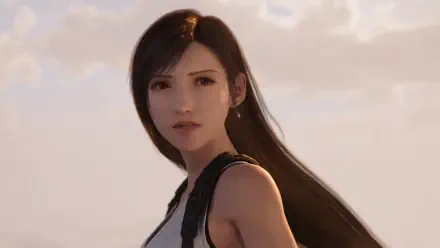 Tifa Lockhart gazes over her shoulder against a warm, clouded sky in this 4K Ultra HD Final Fantasy VII Revelation PC desktop wallpaper.