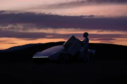 Tesla Roadster and airplane silhouettes against a sunset sky, 2K Quad HD PC desktop wallpaper and background.