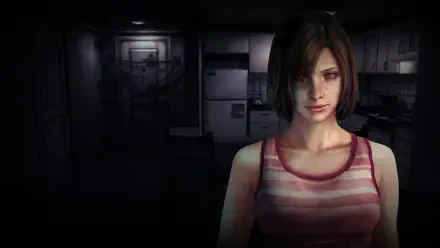 Silent Hill 4: The Room HD PC desktop wallpaper featuring a woman in a striped top in a dark, eerie interior.