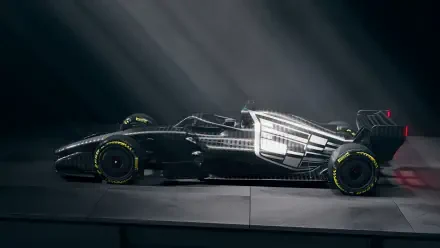 Cadillac MAC-26 Formula 1 race car in a sleek side profile, featured in a 2K Quad HD PC desktop wallpaper and background.