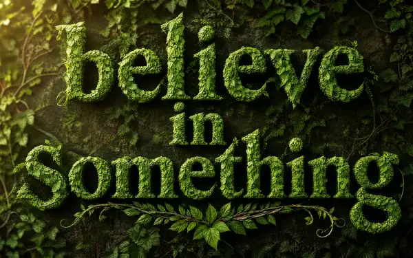 4K Ultra HD PC desktop wallpaper and background: believe in something spelled in mossy, leafy letters on an ivy-covered wall bathed in warm sunlight.