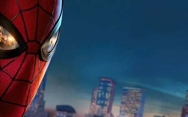 Close-up of Spider-Man mask against a dusk city skyline — Spider-Man: Brand New Day, Spider Man 4K Ultra HD PC Desktop Wallpaper and Background