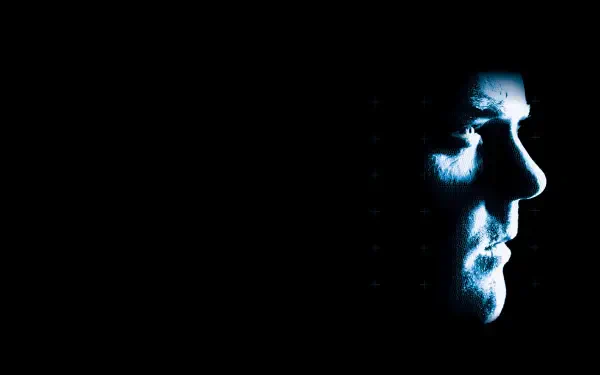 Tag 24 — 4K Ultra HD PC desktop wallpaper: moody blue-lit face in profile emerging from a black background, high-contrast cinematic portrait.