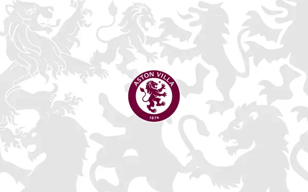 Aston Villa F.C. logo centered on a white field with subtle oversized lion silhouettes — 2K Quad HD PC desktop wallpaper/background