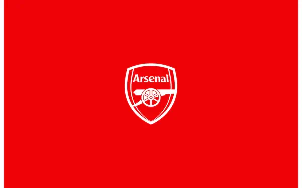 Arsenal F.C. logo — white crest centered on solid red 2K Quad HD PC desktop wallpaper background.