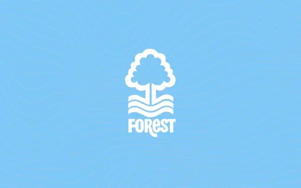 Nottingham Forest F.C. white tree-and-river logo centered on a pale blue 2K Quad HD PC desktop wallpaper background.