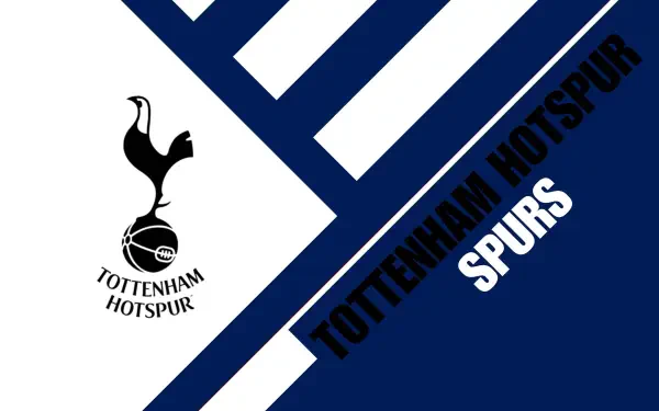 Tottenham Hotspur F.C. logo on a navy-and-white diagonal stripe 2K Quad HD PC desktop wallpaper, featuring bold Tottenham Hotspur and Spurs text.