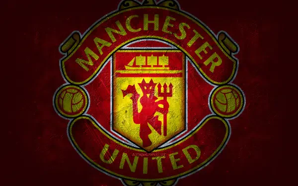 Manchester United F.C. logo centered on a textured dark red background — 2K Quad HD PC desktop wallpaper and background.