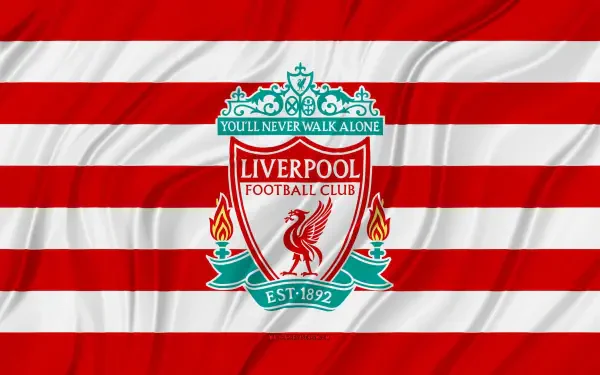 Liverpool F.C. crest centered on red-and-white horizontal stripes, 4K Ultra HD PC desktop wallpaper background.