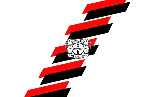 Bayer 04 Leverkusen logo centered over diagonal red and black stripes on a white background — 2K Quad HD PC desktop wallpaper and background.