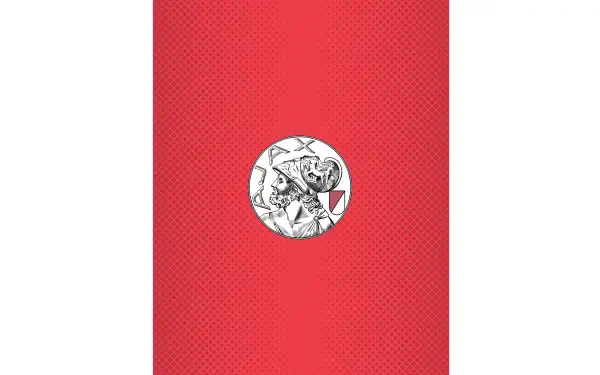 Red 2K Quad HD PC desktop wallpaper with a central circular Ajax Amsterdam logo set on a subtle dotted background.
