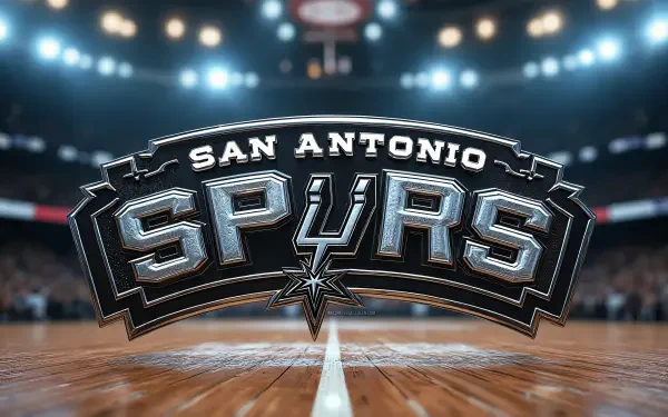 4K Ultra HD PC desktop wallpaper and background of the NBA San Antonio Spurs logo over a polished basketball court under bright arena lights.