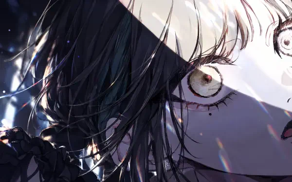 Close-up anime face and eye of a Hibana-inspired character with dramatic lighting; 4K Ultra HD PC desktop wallpaper/background, a fan-art nod to a Nico Nico singer.