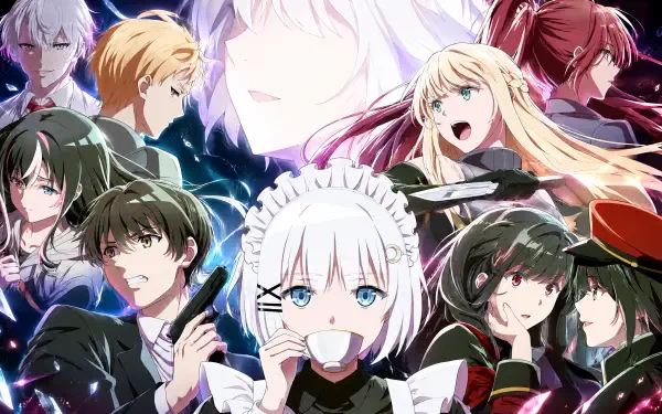 The Detective Is Already Dead anime ensemble wallpaper, featuring a white-haired girl and cast in a vivid 4K Ultra HD PC desktop background.