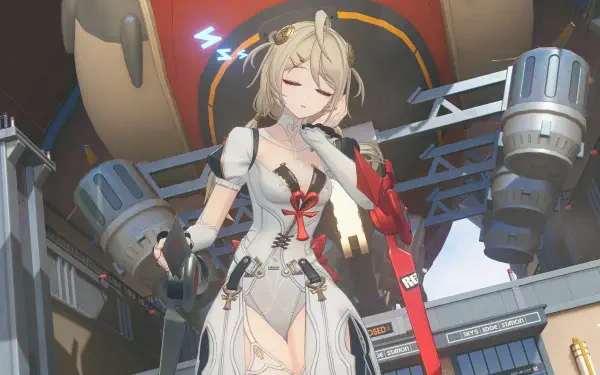 Zenless Zone Zero anime girl in a white outfit with red accents amid sci-fi machinery, 4K Ultra HD PC desktop wallpaper and background.