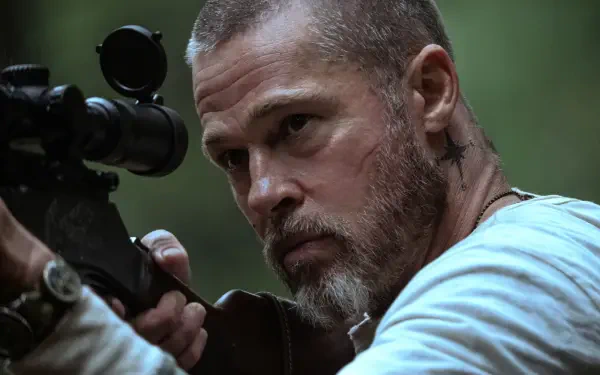 Brad Pitt aiming a rifle as a sniper in Heart of the Beast, HD PC desktop wallpaper and background.