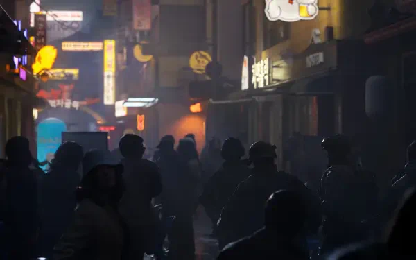 Call of Duty: Modern Warfare 4 HD PC wallpaper showing a crowd moving through a neon-lit city street at night.