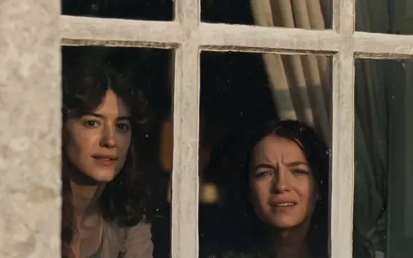 Daisy Edgar-Jones and a woman gaze through a divided window in this Sense and Sensibility HD desktop wallpaper.