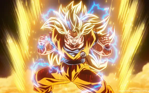 Goku powers up in a blazing golden aura in this Dragon Ball Super: BEERUS anime 4K Ultra HD PC desktop wallpaper.