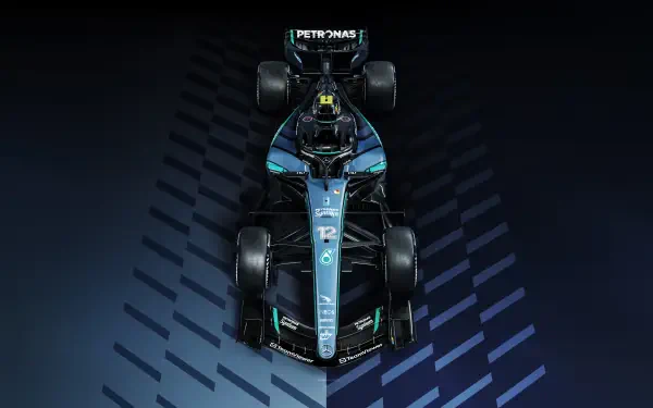 Top-down 4K Ultra HD desktop wallpaper of the Mercedes-AMG F1 W17 race car, featuring the Mercedes-AMG Petronas F1 Team livery.