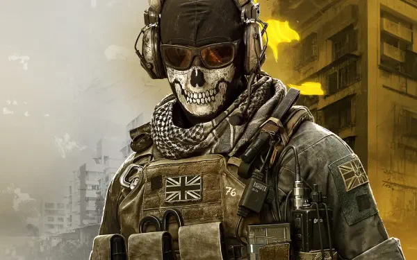 Ghost from Call of Duty: Modern Warfare 4 in skull mask and military gear, 2K Quad HD PC desktop wallpaper.
