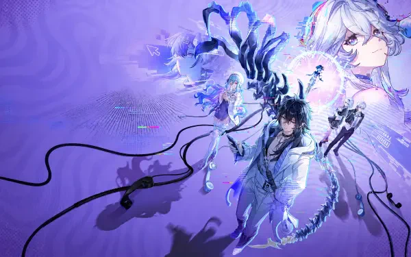 Neverness to Everness anime characters in a vibrant purple 4K Ultra HD PC desktop wallpaper and background.