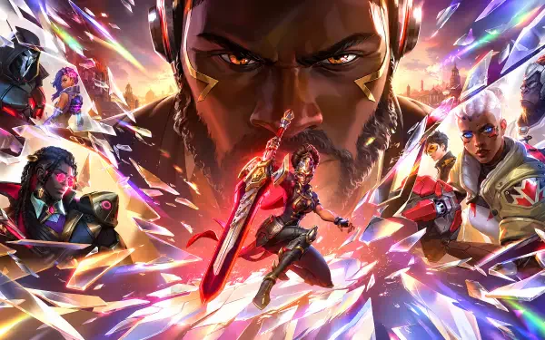 Doomfist and Overwatch heroes clash in a vibrant fighting game battle, featured in a 4K Ultra HD PC desktop wallpaper.