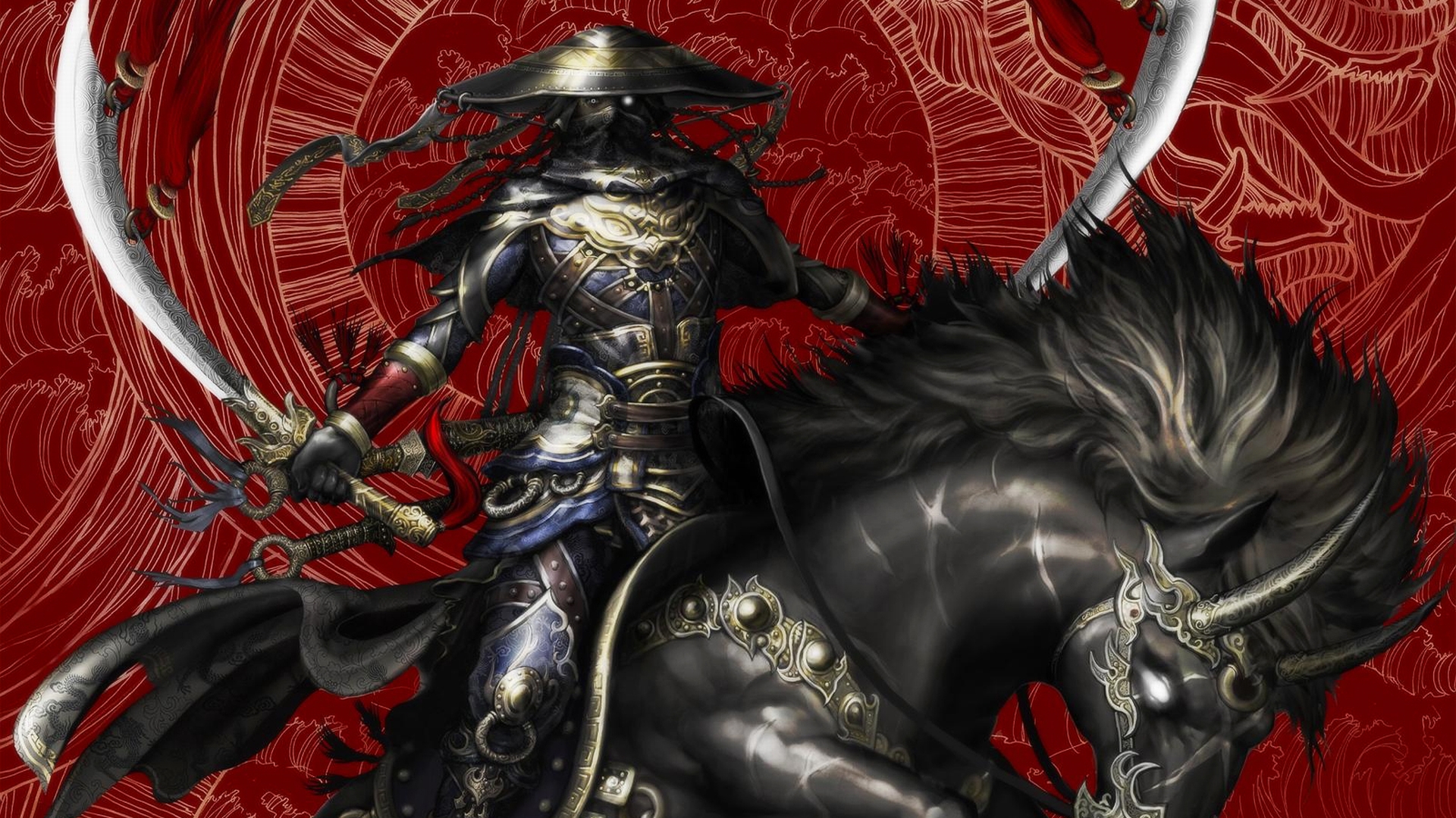 Fantasy samurai warrior with striking armor and fierce expression