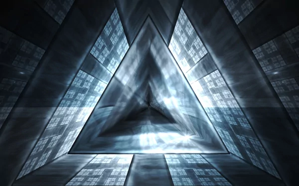A stunning HD desktop wallpaper featuring an intricate triangular structure, illuminated with a sci-fi artistic flair, creating a captivating and futuristic atmosphere.