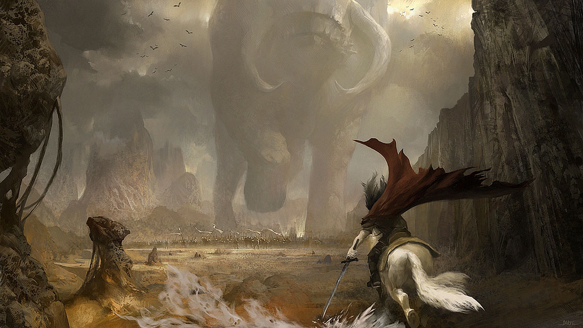 A mystical battle unfolds in a dark fantasy world, illustrated by Daniel Ljunggren in Dark Future.