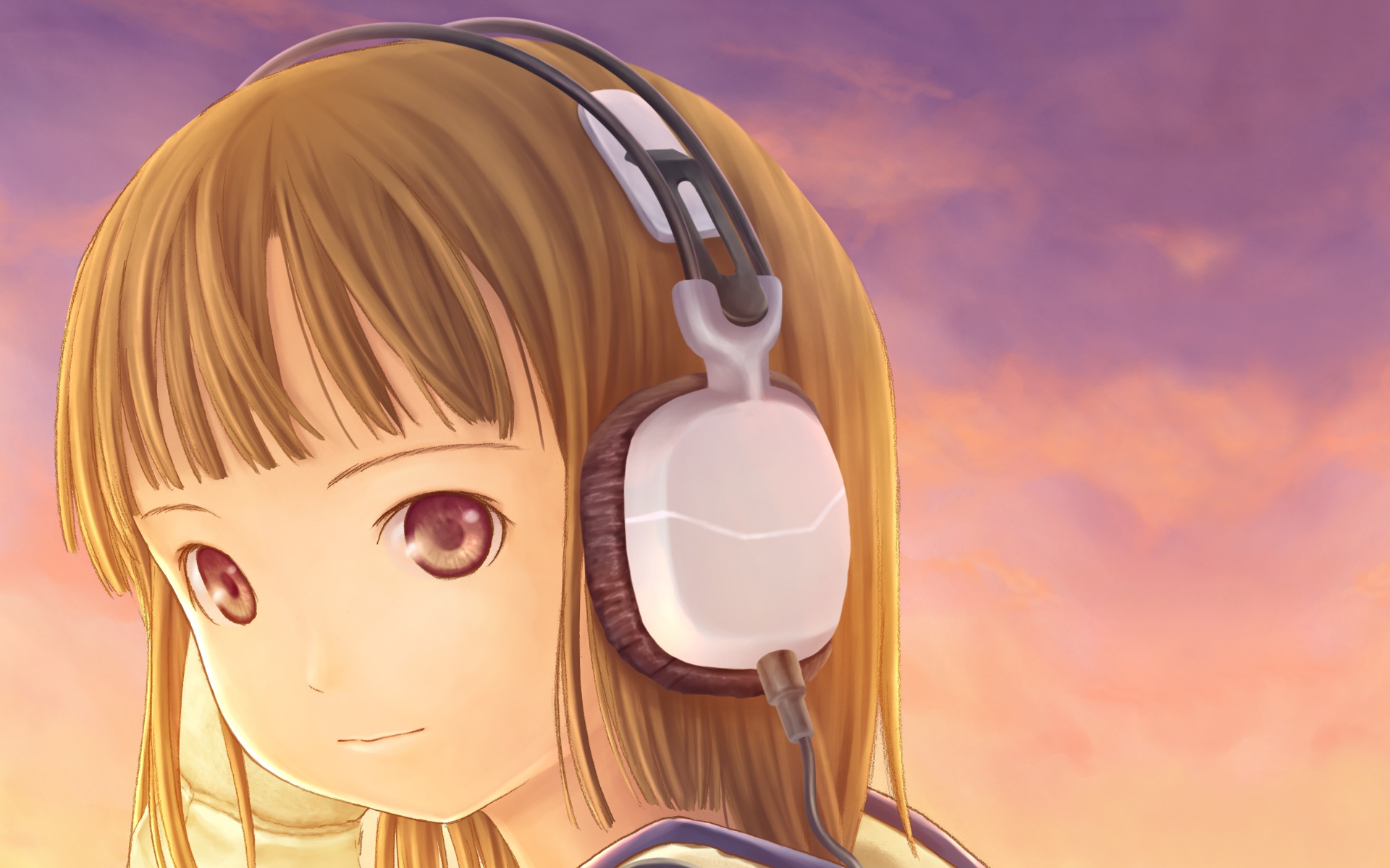 Anime girl wearing headphones, listening attentively, immersed in the music.