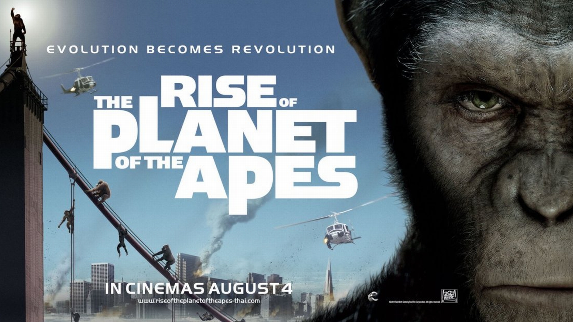 Rise of the Planet of the Apes desktop wallpaper featuring a movie scene.