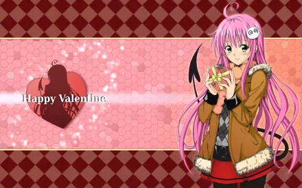 HD wallpaper featuring Lala Satalin Deviluke from the anime To Love-Ru, with a cheerful Valentine's theme and vibrant colors.