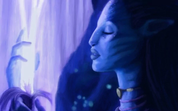 A captivating HD desktop wallpaper featuring a character from the movie Avatar, showcasing a serene blue figure with mystical light in a vibrant, atmospheric setting.