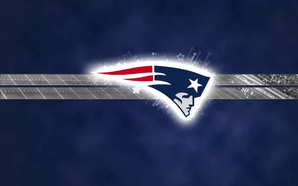 HD desktop wallpaper featuring the New England Patriots logo on a dark blue textured background with silver stripes, representing New England sports.