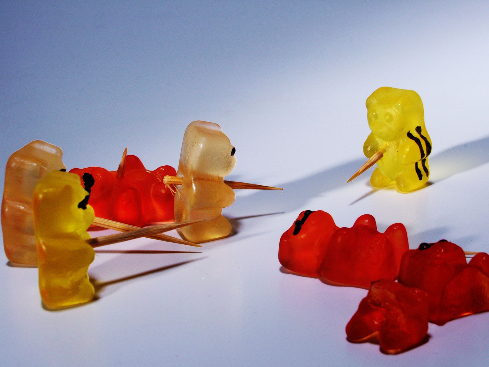 Gummy Bears engaging in a battle